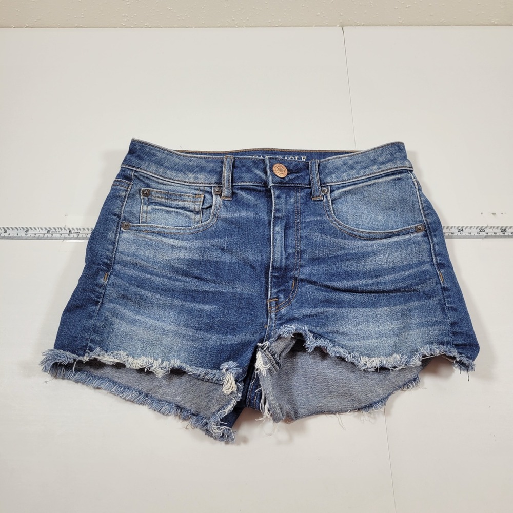 American Eagle Shortie Women‎ 6 Blue Excellent Super Stretch X Hi-Rise Raw Hem
